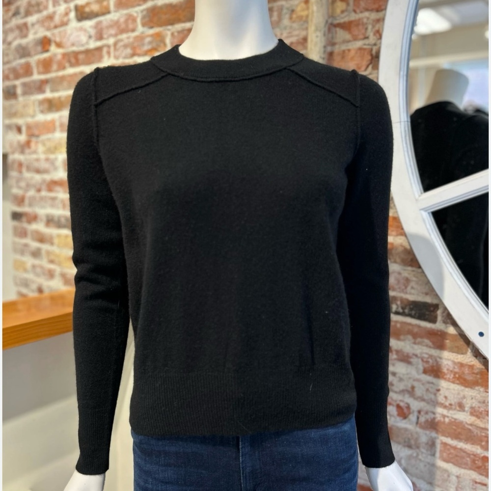 Autumn Cashmere 100% Cashmere Black Cropped Crewneck Sweater Size M